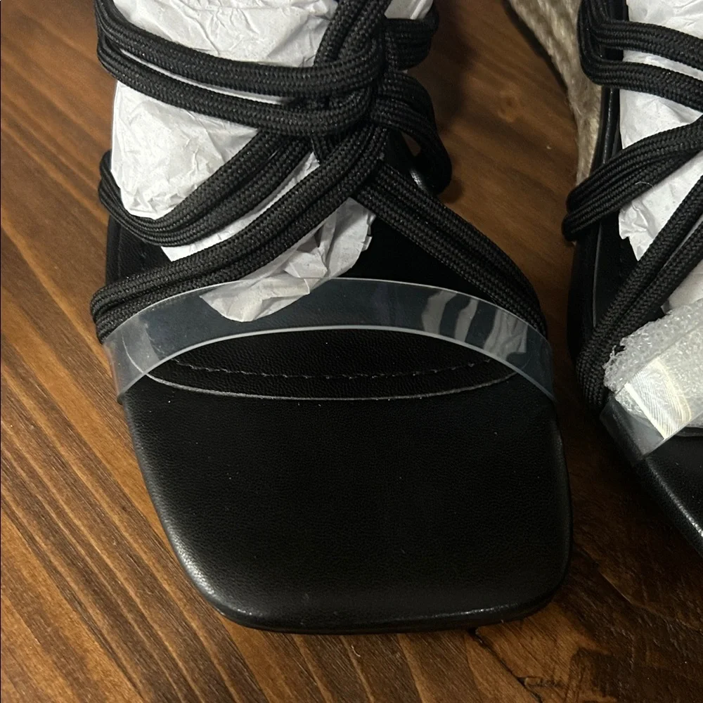 Cape Robbin Black Lace-Up Espadrille Wedge Sandals new in box size 10